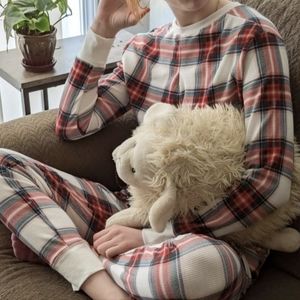 white-red plaid pajama set